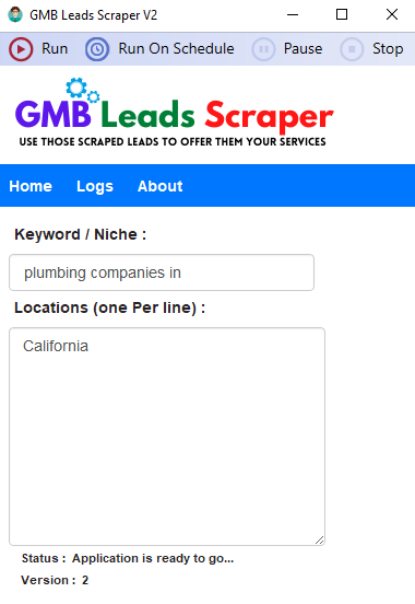 GMB Leads Scraper UI interface